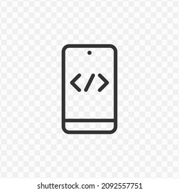 Vector illustration of smartphone code icon in dark color and transparent background(png).