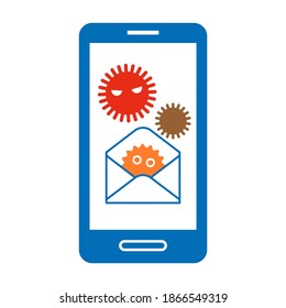 Vector illustration of smartphone. A computer virus hidden in email.