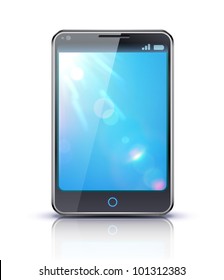 Vector illustration of smartphone concept with modern cellphone with blue screen on white background