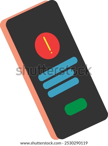 A vector illustration of a smartphone displaying a alert for spam, hacking and cyber security concept, mobile privacy and 2FA concept, cyber crime concept