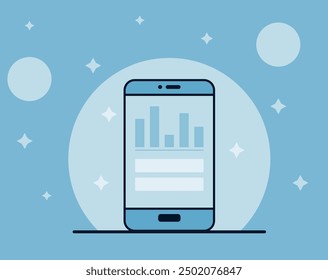 Vector illustration of a smartphone displaying bar graphs, ideal for business and technology concepts.
