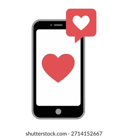 Vektorgrafik eines Smartphones, das ein großes rotes Herz mit einer Benachrichtigungsblase zeigt