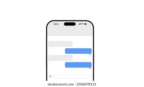 Vector illustration of a smartphone displaying a text message conversation with speech bubbles on a transparent background. This clean, modern design is perfect for communication, technology.