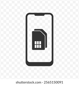 Vector illustration of smartphone dual sim icon in dark color and transparent background(PNG).