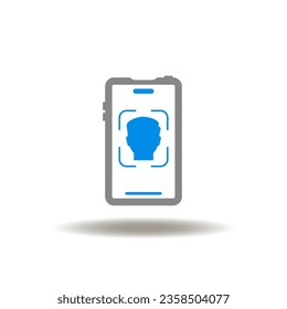 Ilustración vectorial del proceso de reconocimiento de smartphones y caras. Icono de KYC Conoce a tu cliente. Símbolo de identificación de datos personales.