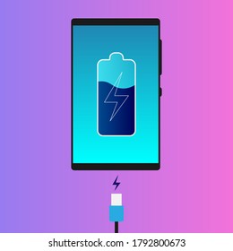 vector illustration of smartphone fast charging technology, futuristic tech modern concept. design template for advertising.