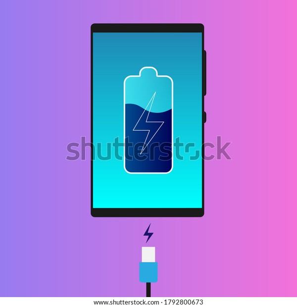 vector illustration of smartphone fast\
charging technology, futuristic tech modern concept. design\
template for\
advertising.