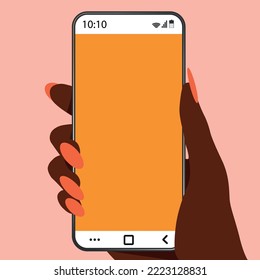 vector illustration of a smartphone in a female hand with pink nails