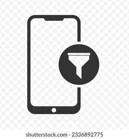 Vector illustration of smartphone filter icon in dark color and transparent background(PNG).