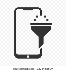 Vector illustration of smartphone filters icon in dark color and transparent background(PNG).