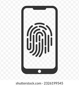 Vektorgrafik von Smartphone Fingerabdruck-Symbol in dunkler Farbe und transparentem Hintergrund (PNG).