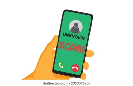 vector illustration smartphone in hand. fraud calls the phone. extort money and cheat on the phone. smartphone call with unknown number.