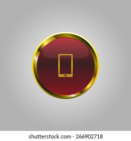 Vector illustration of smartphone icon button for a site with gold stroke