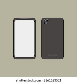 Vector illustration of smartphone icon front and back view. Suitable for digital and printing purposes.