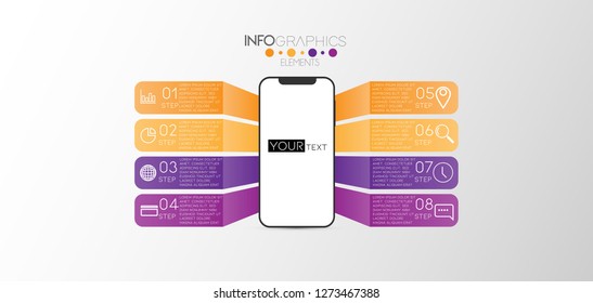 vector illustration smartphone Infographic design template with icons and 8 options or steps. Can be used for process, presentations, layout, banner,info graph. 