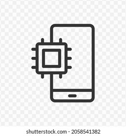 Vector illustration of smartphone machine icon in dark color and transparent background(png).