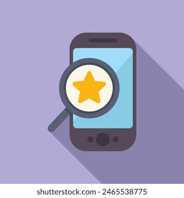 Vector illustration of a smartphone with a magnifying glass highlighting a star icon on the screen
