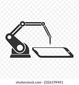 Ilustración vectorial del icono de la máquina de fabricación de smartphones en color oscuro y fondo transparente (PNG).