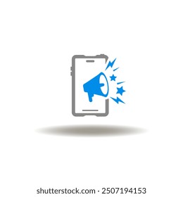 Vector illustration of smartphone with megaphone screaming. Symbol of refer a friend.