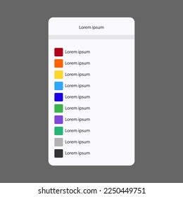 Vector illustration of a smartphone menu with colored menu items, Program icons in different colors, phone functions