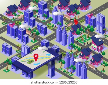 Vector illustration of smartphone with mobile navigation app on screen