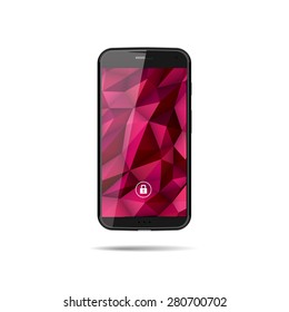 Vector Illustration of Smartphone with Modern Lowpoly Triangle Red Screen Isolated on White Background