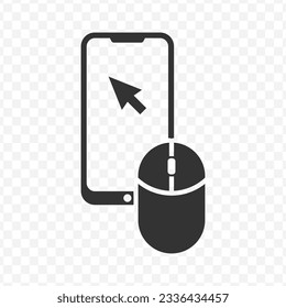 Vector illustration of smartphone mouse icon in dark color and transparent background(PNG).