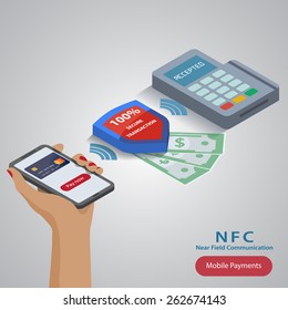Vector illustration of smartphone with nfc function and mobile tag