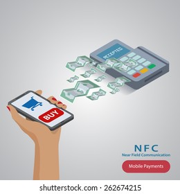 Vector illustration of smartphone with nfc function and mobile tag