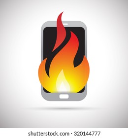 Vector illustration of a smartphone on fire.