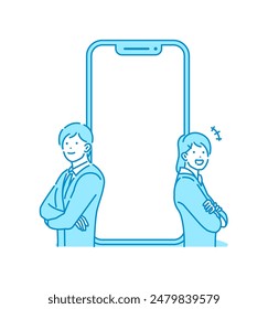 Vector illustration of a smartphone and people (design space on smartphone screen)