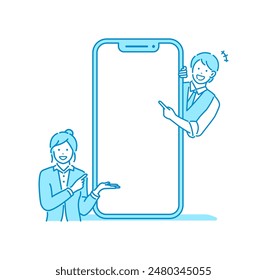 Ilustración vectorial de un teléfono inteligente y personas (espacio de diseño en la pantalla del teléfono inteligente)