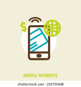 vector illustration of  smartphone with processing of mobile payments from credit card on the screen. technology concept.