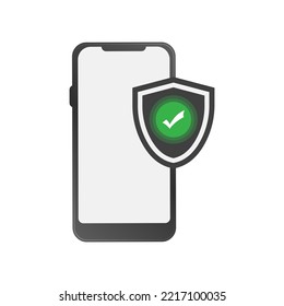 Vektorgrafik des genehmigten Symbolzeichens und Symbols für den Smartphone-Schutz. farbige Symbole für Webdesign. Einfaches Design auf weißem Hintergrund.