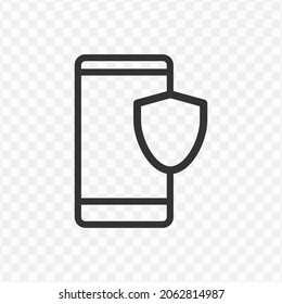 Vector illustration of smartphone protector icon in dark color and transparent background(png).