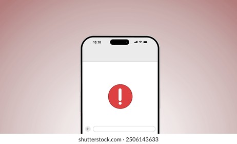 Vector illustration of a smartphone with a red exclamation mark warning icon on the screen. This minimalist design is ideal for projects related to technology, error messages, alerts, notifications.