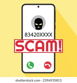 Vector illustration of smartphone, scam, cyber crime, internet crime, hoax and fraud. Concept of Cheating, Pranks, or Scams. Fraud People Makes Suspicious Call from Unknown Number on Smartphone.