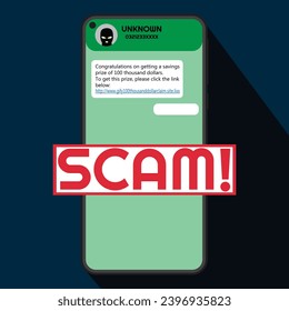 Vector illustration of smartphone, scam, cyber crime, internet crime, hoax and fraud. Concept of Cheating, Pranks, or Scams. Fraud People Makes Suspicious Call from Unknown Number on Smartphone.