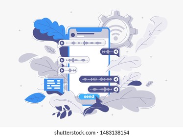 Vector illustration of smartphone screen, chat voice messages template