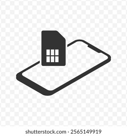 Vector illustration of smartphone sim card icon in dark color and transparent background(PNG).