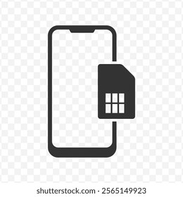 Vector illustration of smartphone sim card icon in dark color and transparent background(PNG).