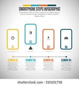 Vector illustration of smartphone steps infographic design element.