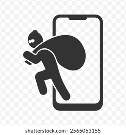 Vector illustration of smartphone thief icon in dark color and transparent background(PNG).