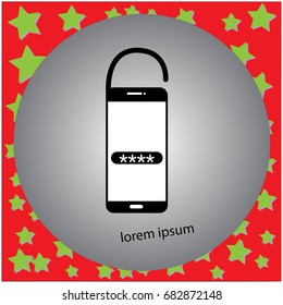 vector illustration smartphone unlocked with password field, mobile phone security concept.