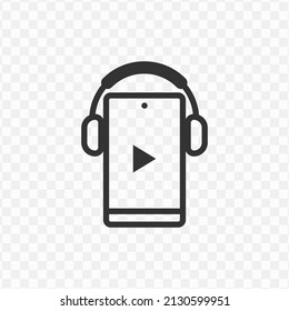 Vector Illustration Of Smartphone Wearing Music Headphones Icon In Dark Color And Transparent Background(png).