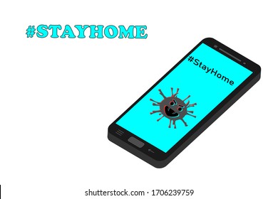 Vector illustration of smartphone with words on display #StayHome. 