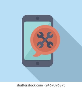 Ilustración vectorial de un smartphone con una llave inglesa y un destornillador, que simboliza la Asistencia tecnológica