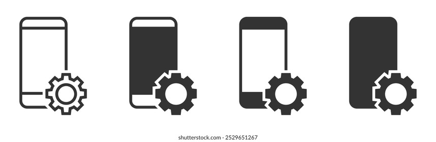 Vector illustration of smartphones with gear icons, symbolizing settings, technology management, or device configuration in a clean, modern style.