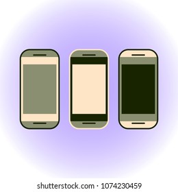 Vector illustration of smartphones on a light purple background. Flat style.