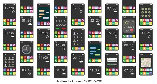 vector illustration of smartphones screens with different applications icons pattern